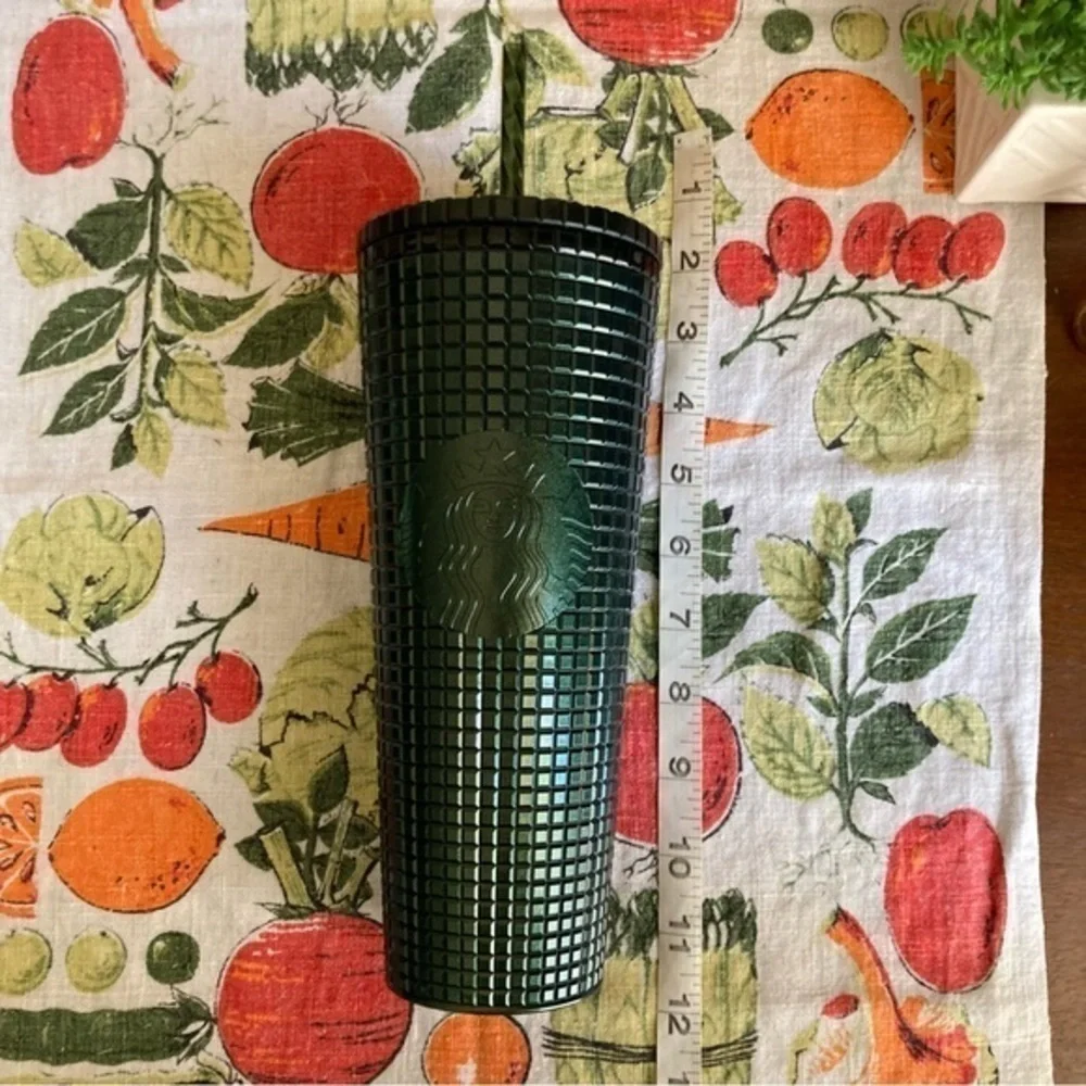 Starbucks Winter Holiday forest green stud tumbler with straw